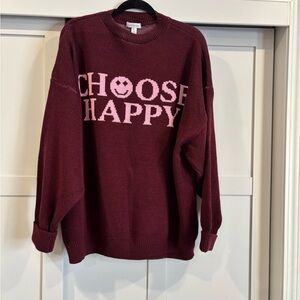 Topshop Burgundy and Pink Crew Neck Sweater